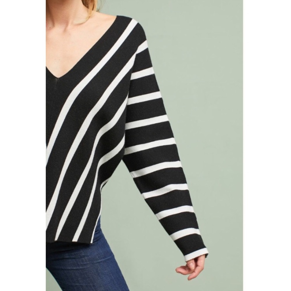 NWT Anthropologie striped v neck sweater - Picture 2 of 3